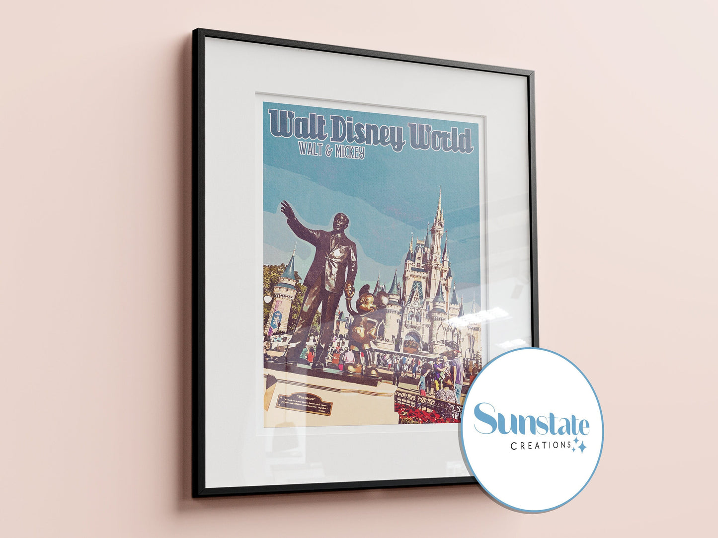 Walt and Mickey, Retro Disney Print, Retro Disney Posters, Partners Statue, Retro Walt Disney World Prints, A1, A2, A3, A4, A5