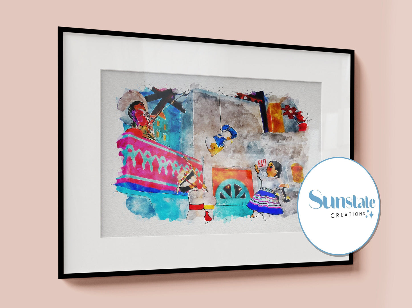 Donald Duck Pinata Watercolour Sketch Print, It's A Small World, Magic Kingdom, Disney Prints
