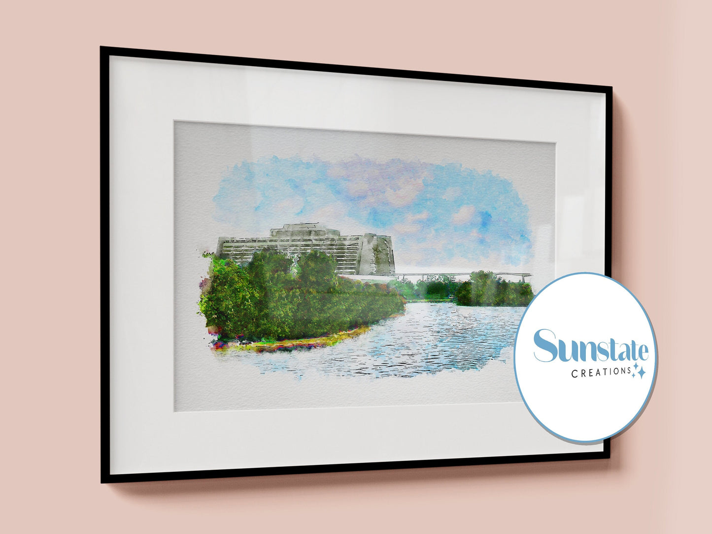 Disney's Contemporary Resort Watercolour Sketch Print, Disney Prints