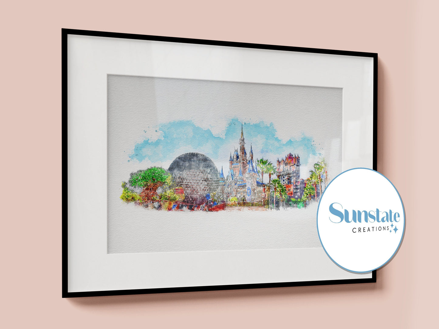 Four Parks Walt Disney World Print, Disney Prints, Watercolour Prints