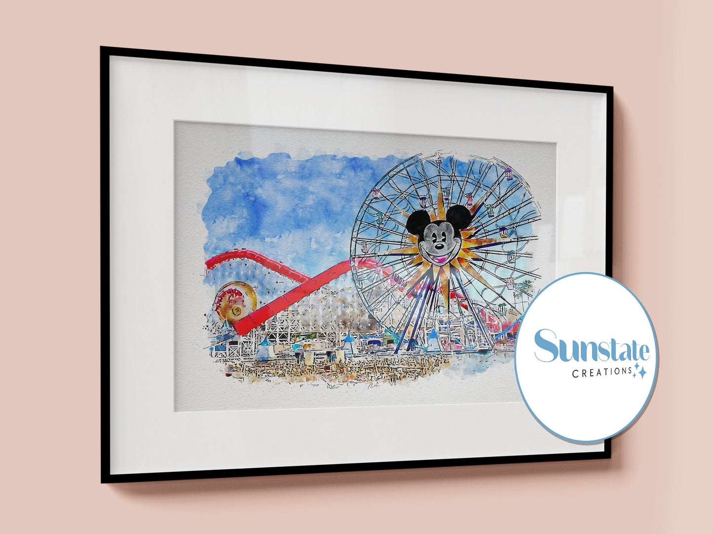 Pixar Pier Watercolour Sketch Print, Disneyland Resort, Disney Prints