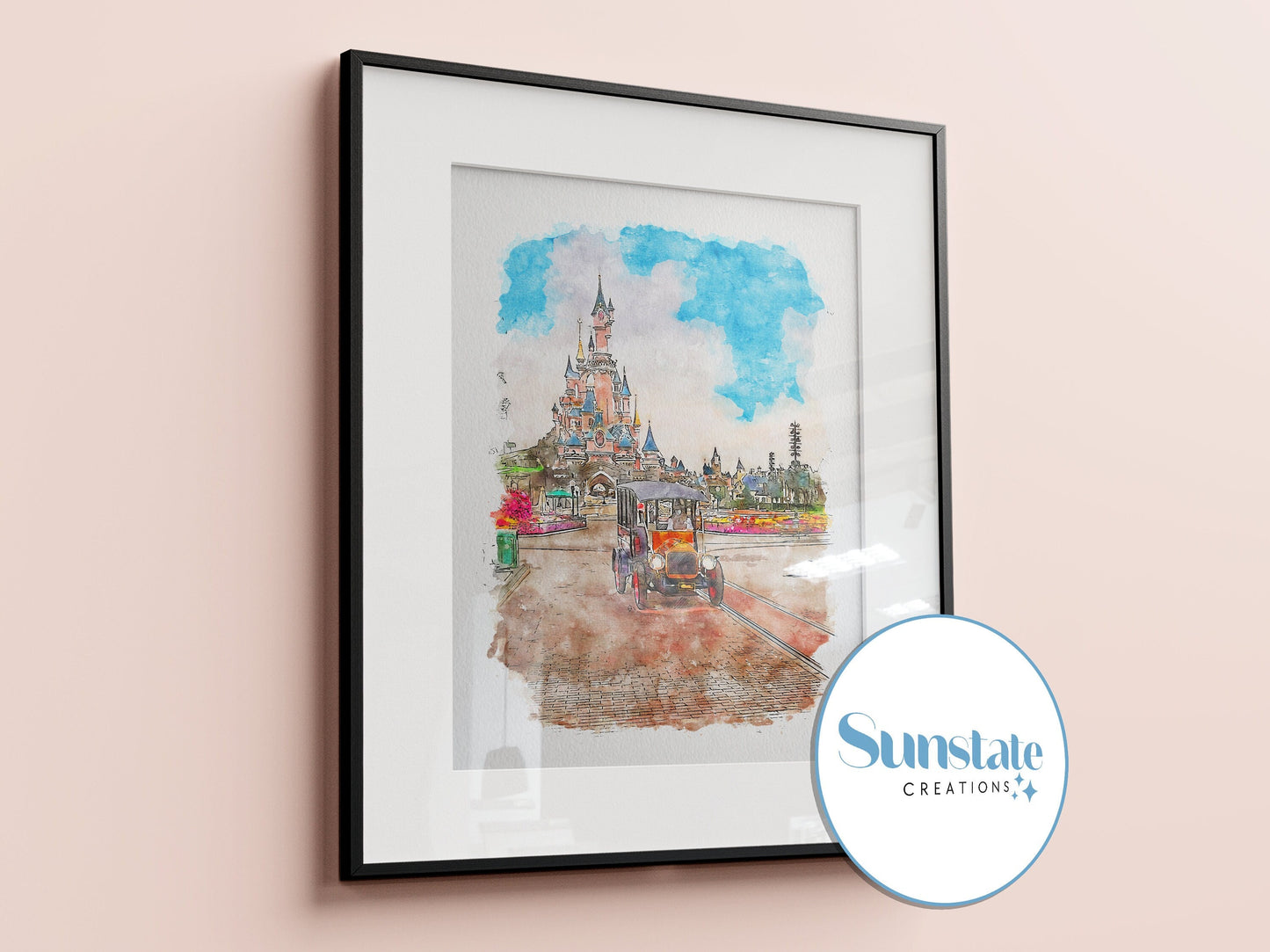 Disneyland Paris Car Watercolour Sketch Print, Disney Prints