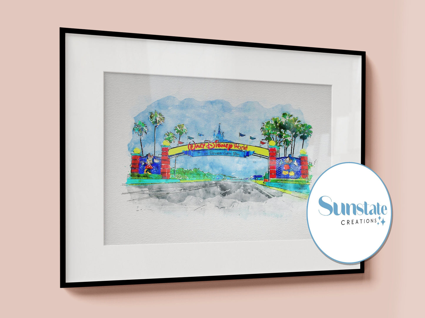 Walt Disney World Arch, Disney Watercolour Print, Disney Prints, Disney Posters, Disney World Archway, Entrance Sign, Disney Wall Art