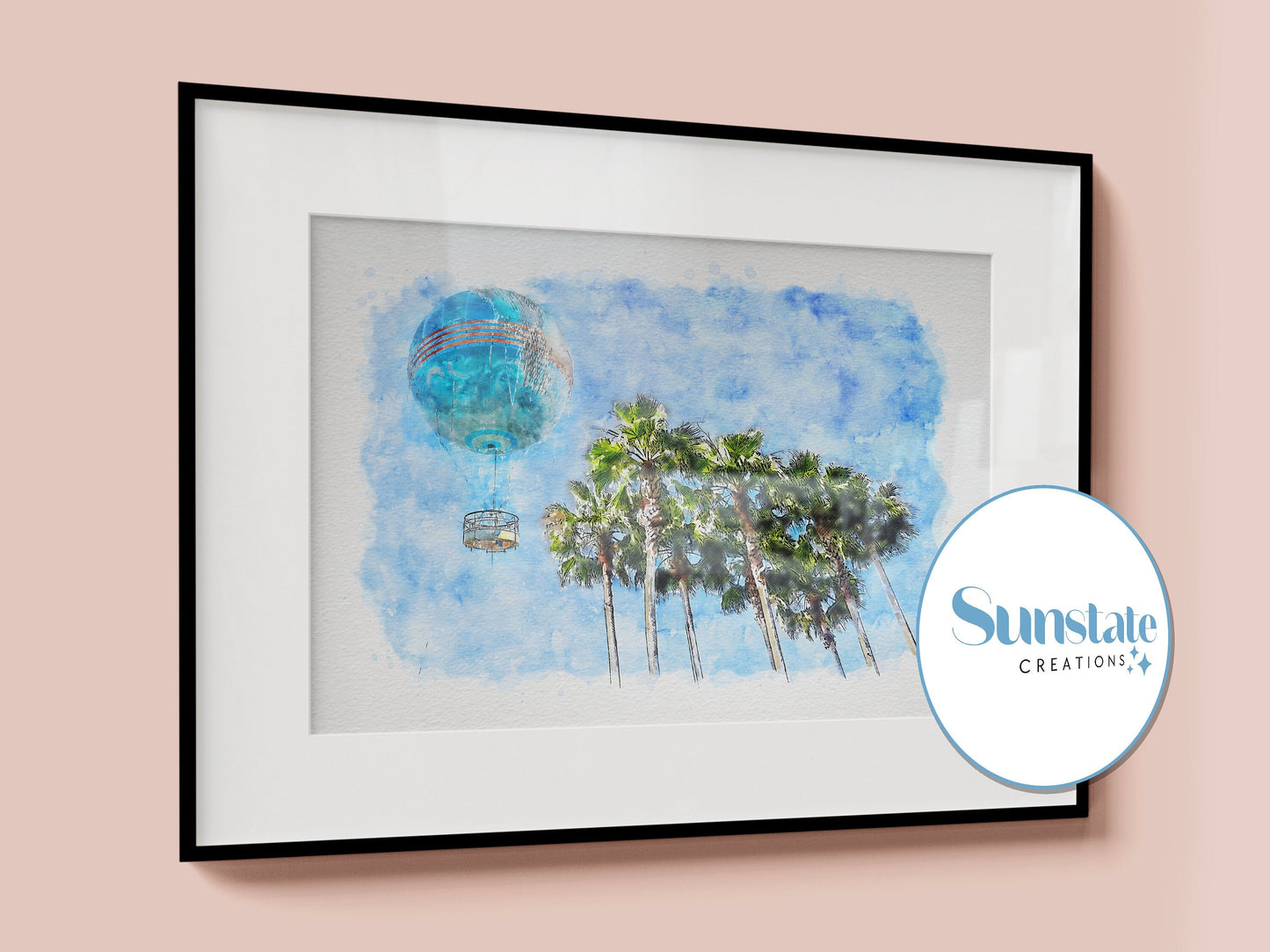 Disney Springs Watercolour Print, Disney World Prints, Aerophile Balloon, Disney Prints