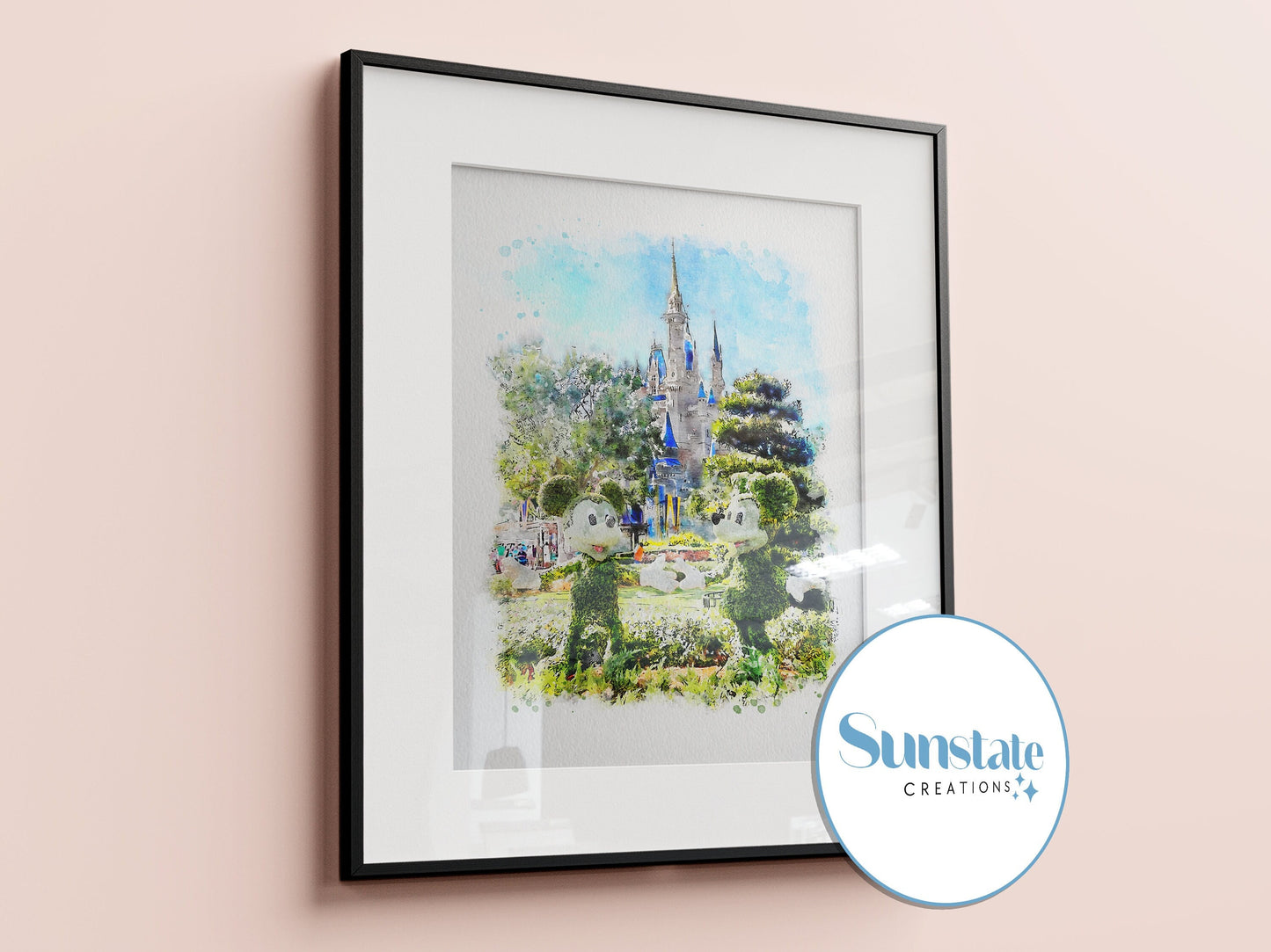 Mickey Mouse Topiary Watercolour Sketch Print, Magic Kingdom, Disney Prints