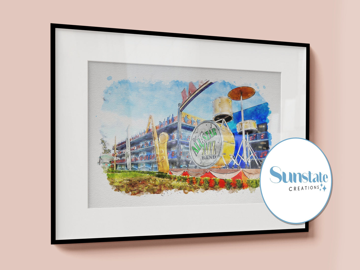 Disney's All Star Music Resort Watercolour Sketch Print, Disney Prints
