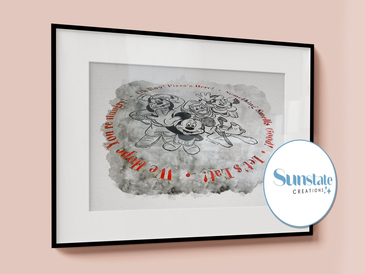 Walt Disney World, Pizza Box Print, Watercolour Sketch Print