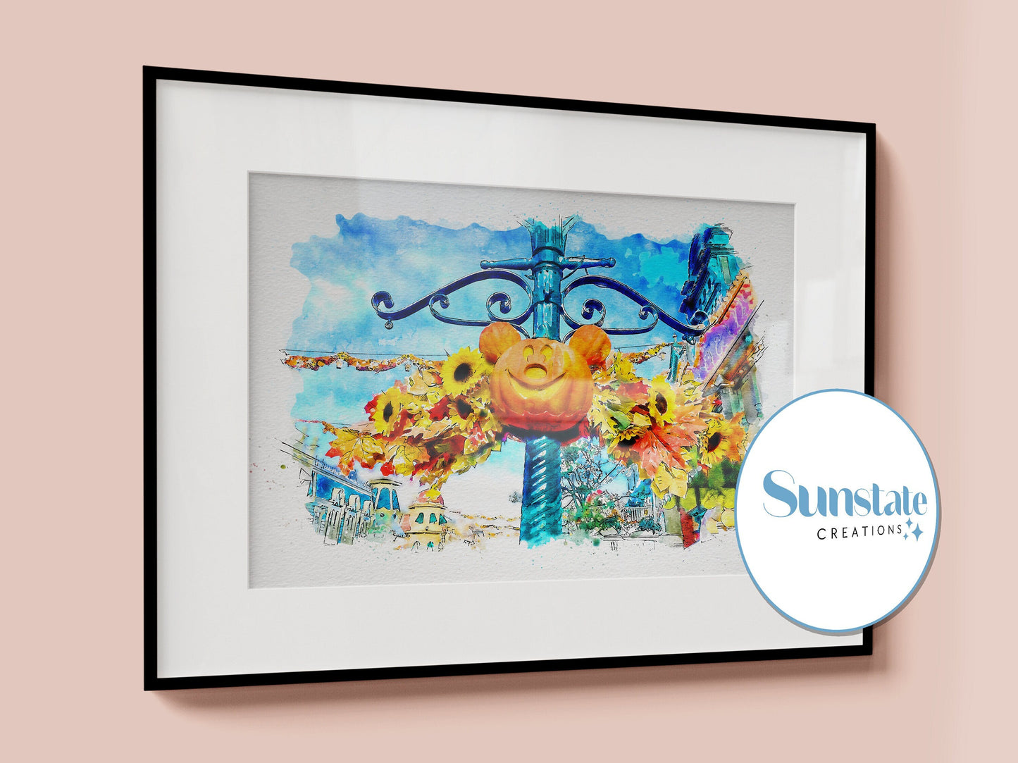 Disneyland Paris Halloween Print, Mickey Pumpkin Watercolour Sketch