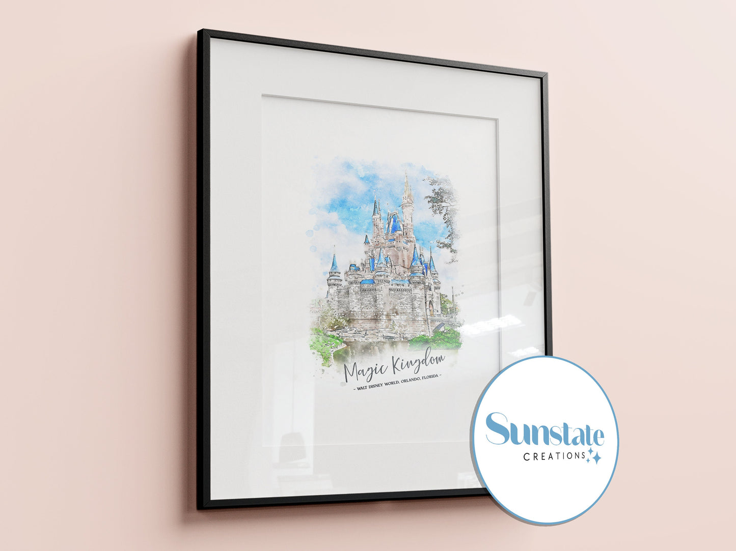 Four Parks Watercolour Style Disney Prints, Walt Disney World Prints