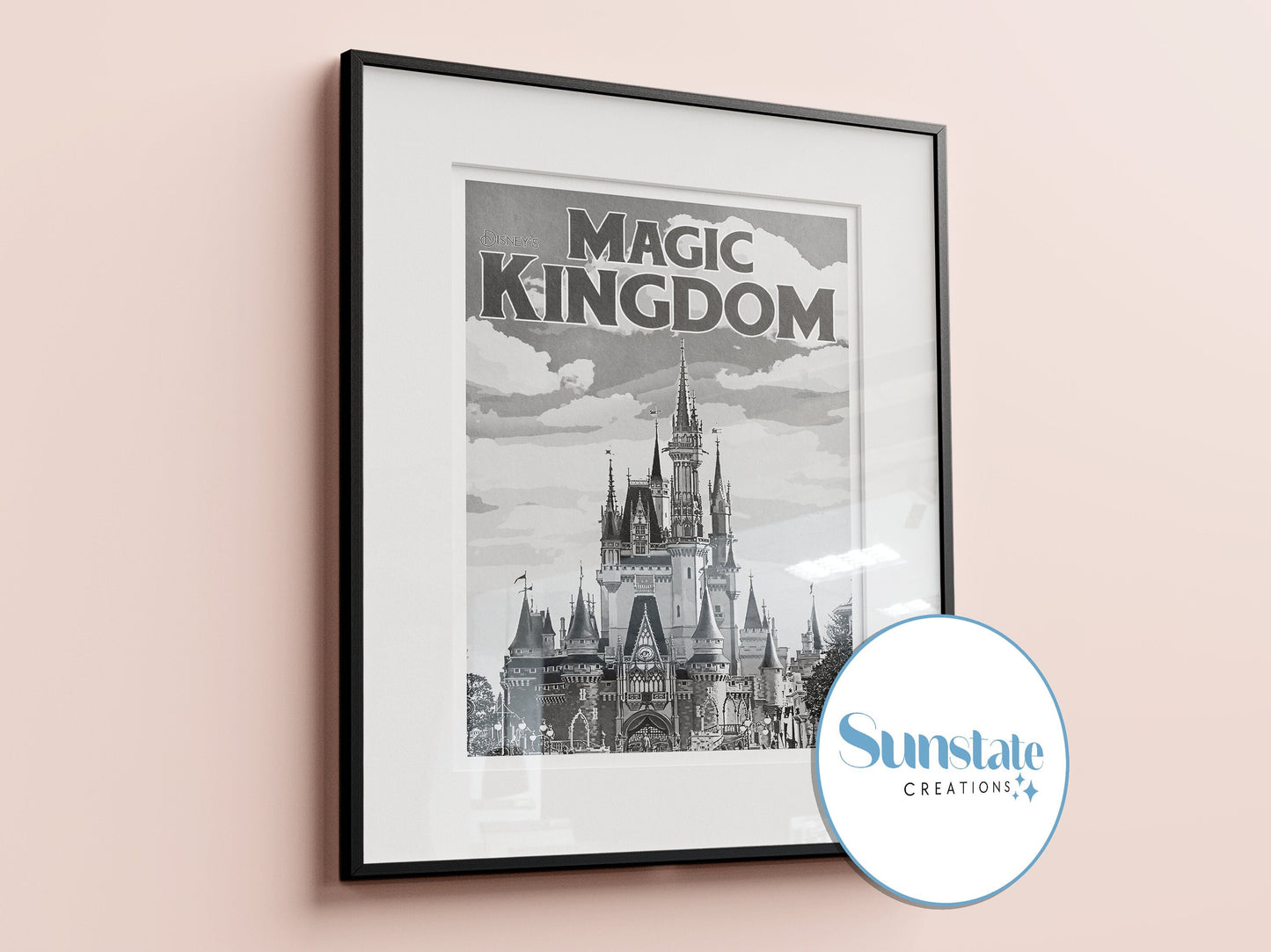 Magic Kingdom Disney Print, Black & White, Retro Disney Poster, Disney Gift, Disney World Prints, Disney Parks Posters A1, A2, A3, A4, A5