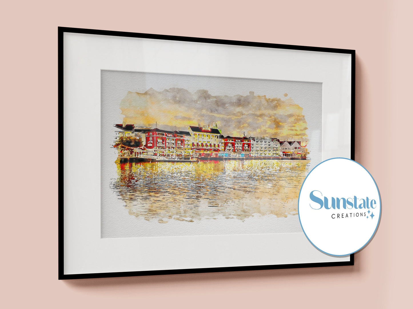 Disney's Boardwalk Resort Watercolour Sketch Print, Disney Prints