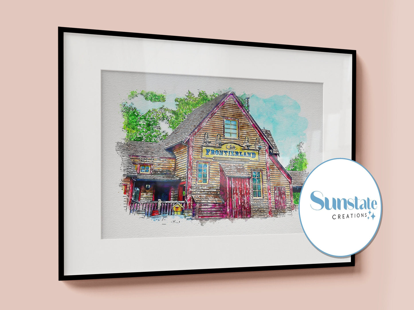 Frontierland Train Station Watercolour Sketch Print, Magic Kingdom, Disney Prints