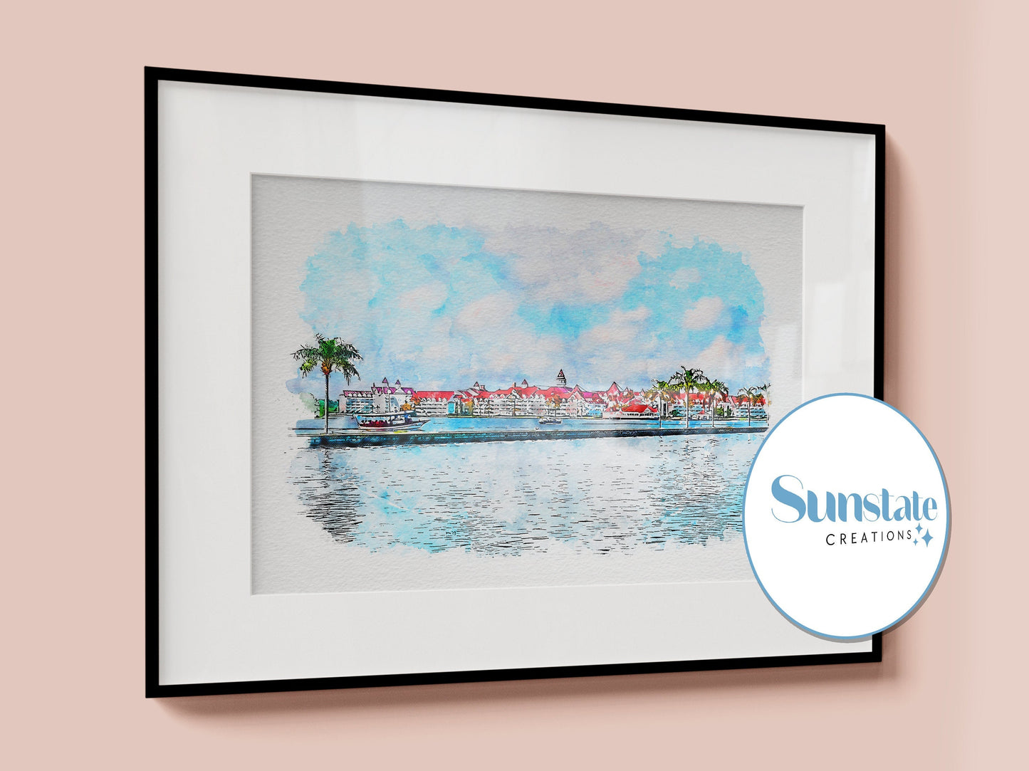 Grand Floridian Resort Watercolour Sketch Print, Disney Prints