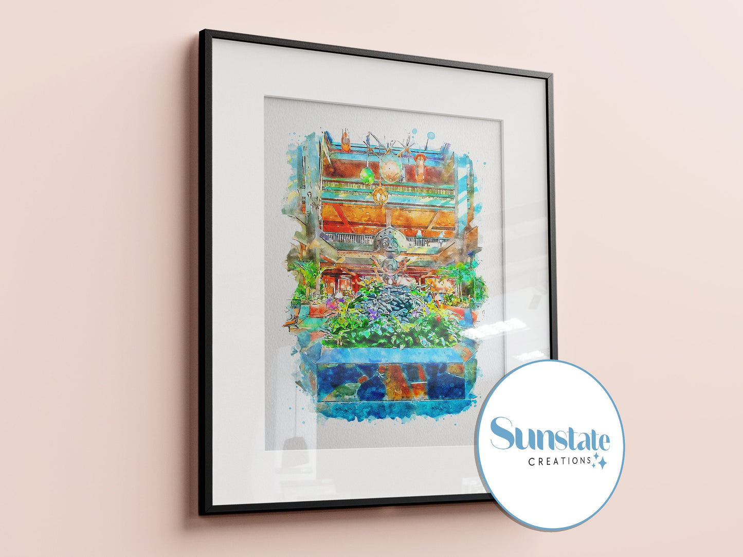 Disney's Polynesian Resort Watercolour Sketch Print, Disney Prints