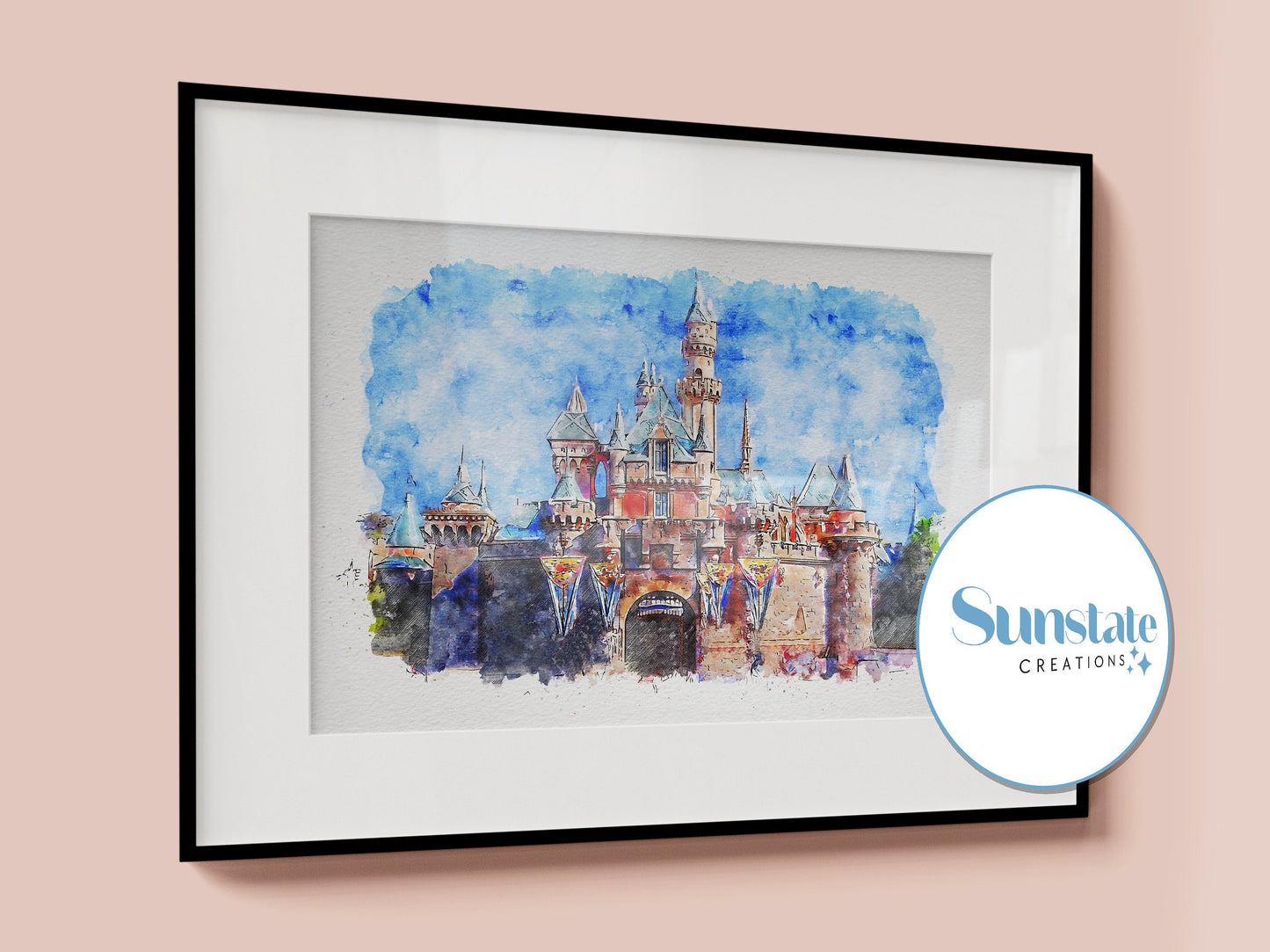 Disneyland Castle Watercolour Sketch Print, Disney Prints