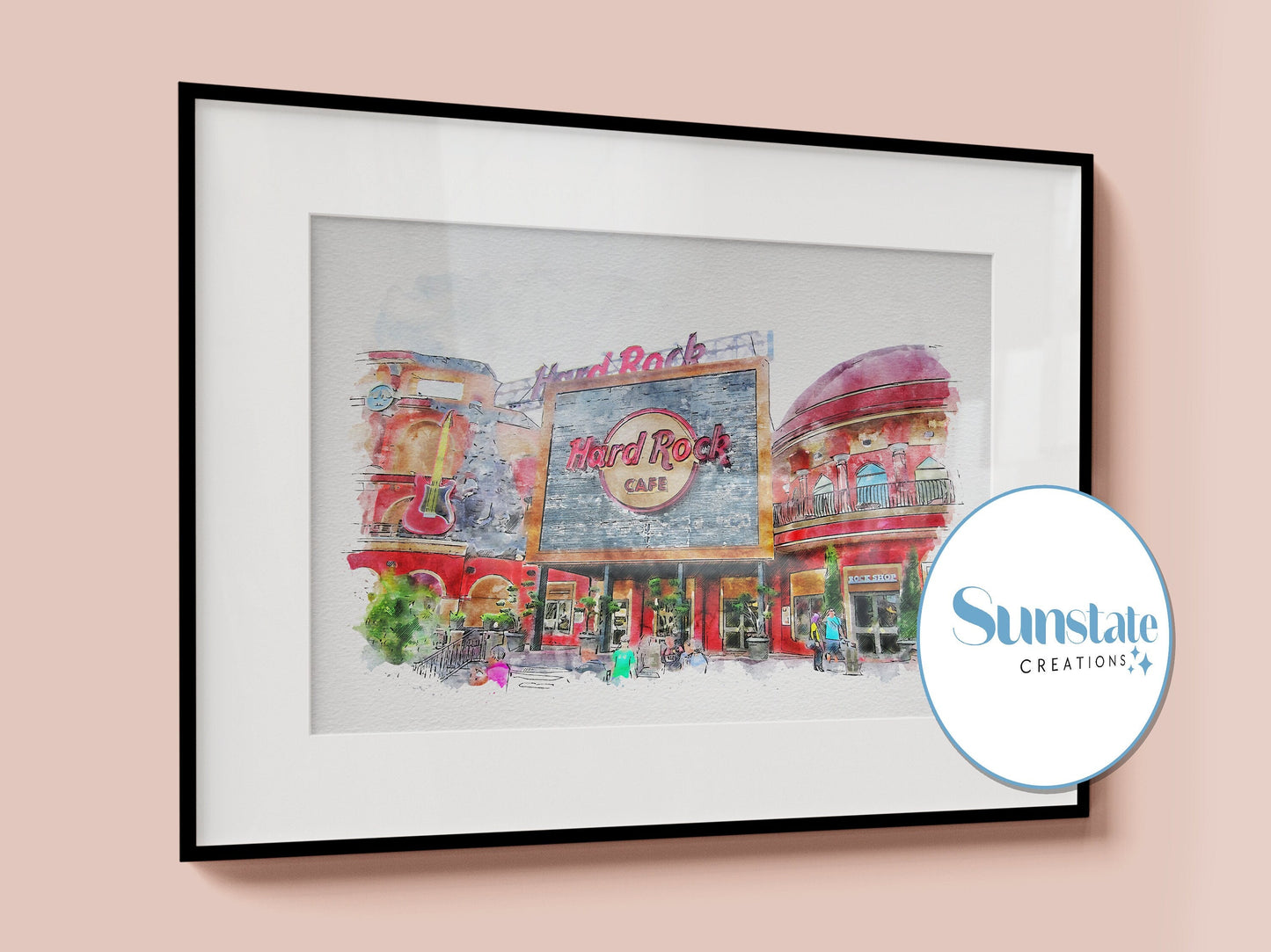 Hard Rock Cafe Print, Universal Citywalk Watercolour Sketch, Prints