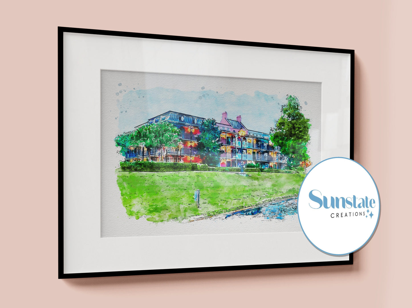 Disney's Port Orleans French Quarter Resort Watercolour Sketch Print, Disney Prints