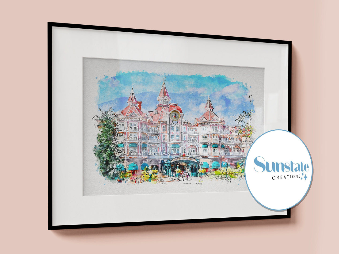 Disneyland Hotel Watercolour Print, Disney Print, Disney Poster, Disneyland Paris Prints, Disney Wall Art, Disneyland Paris Posters