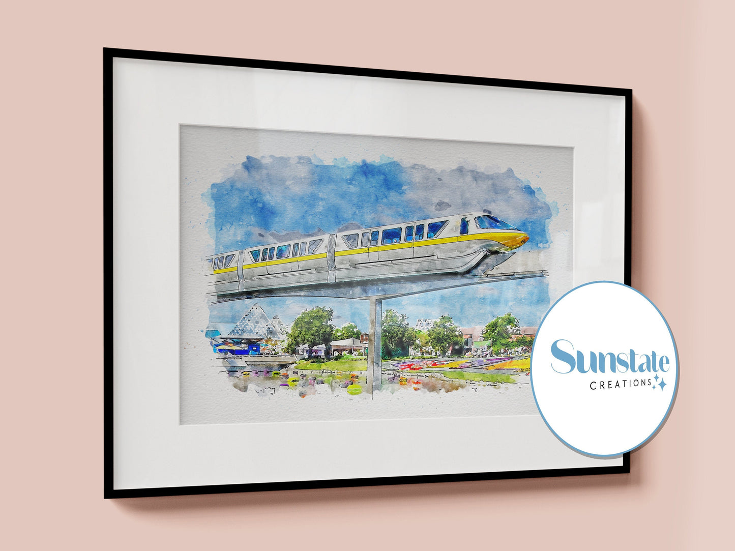 Disney World Monorail Watercolour Print, Disney Prints, Disney Posters