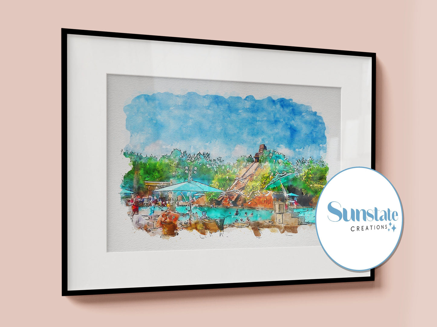 Disney's Coronado Springs Resort Watercolour Sketch Print, Disney Prints