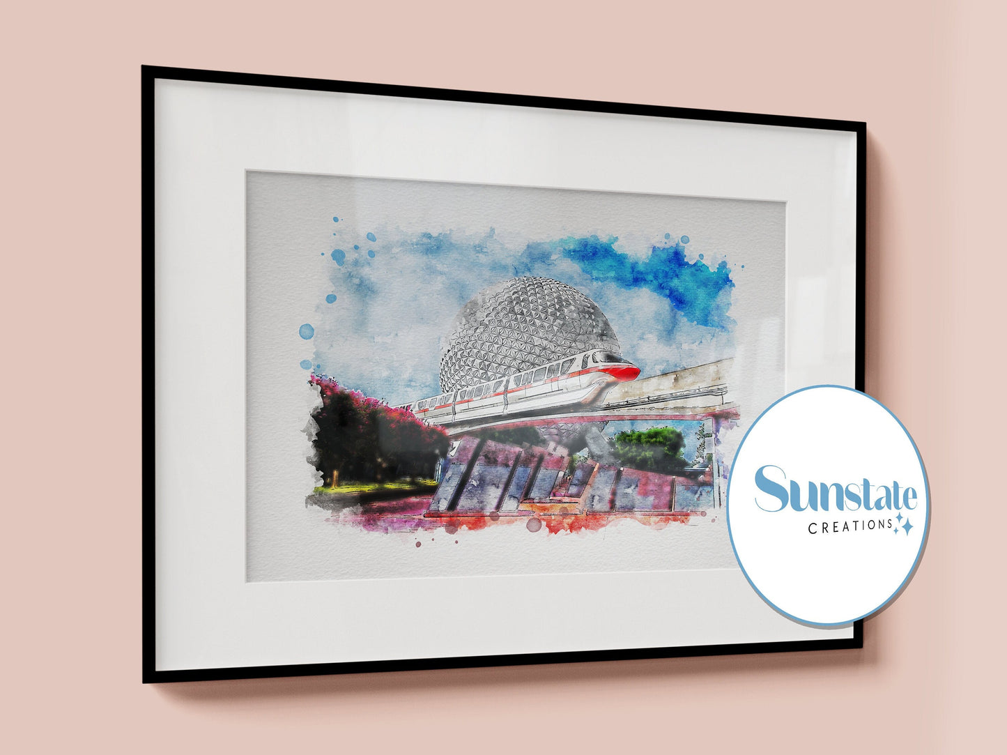 Disney World Monorail Watercolour Print, Disney Prints, Disney Posters