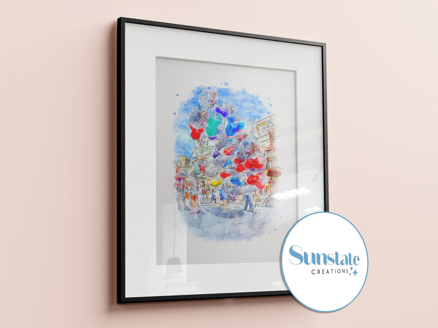 Watercolour Disney Print, Main Street Balloons Poster, Watercolour Sketch, Disney World Prints, Parks Prints, Wall Art
