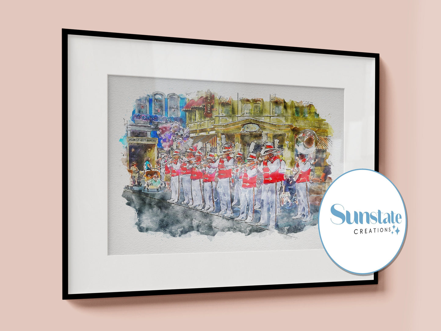 Main Street Philharmonic Band Watercolour Sketch Print, Magic Kingdom, Walt Disney World Prints