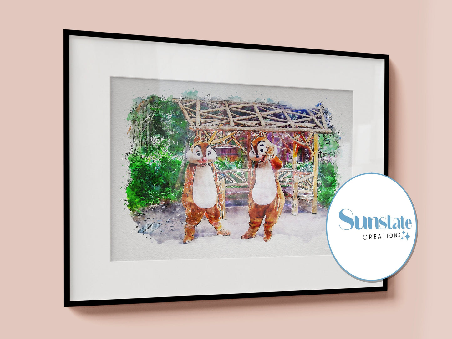 Chip n Dale Watercolour Disney Print, Walt Disney World Prints