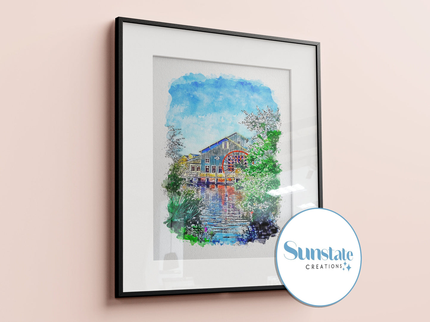 Disney's Port Orleans Riverside Resort Watercolour Sketch Print, Disney Prints