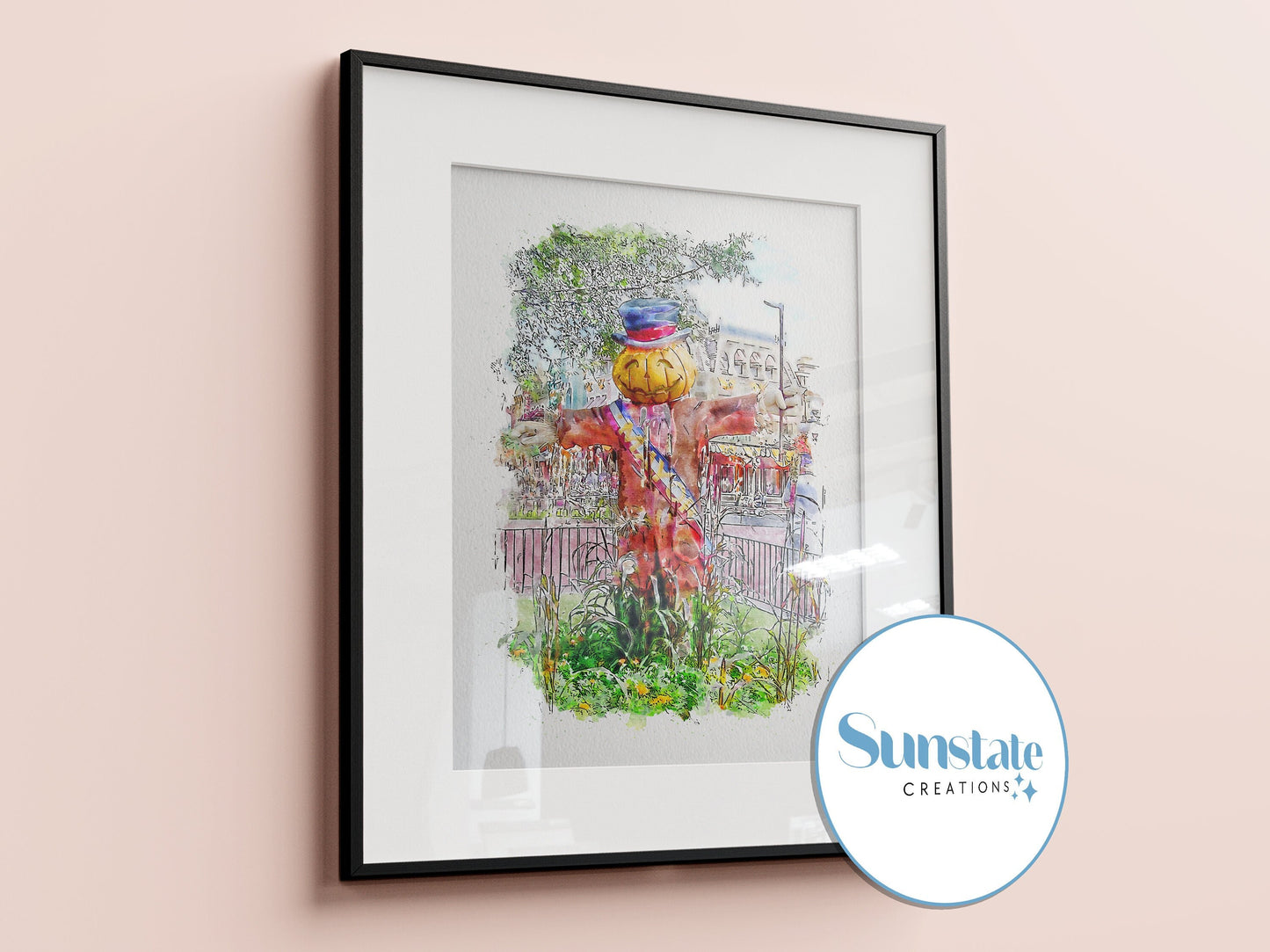Disney Halloween, Mr Scarecrow Watercolour Sketch Print, Main Street, Magic Kingdom