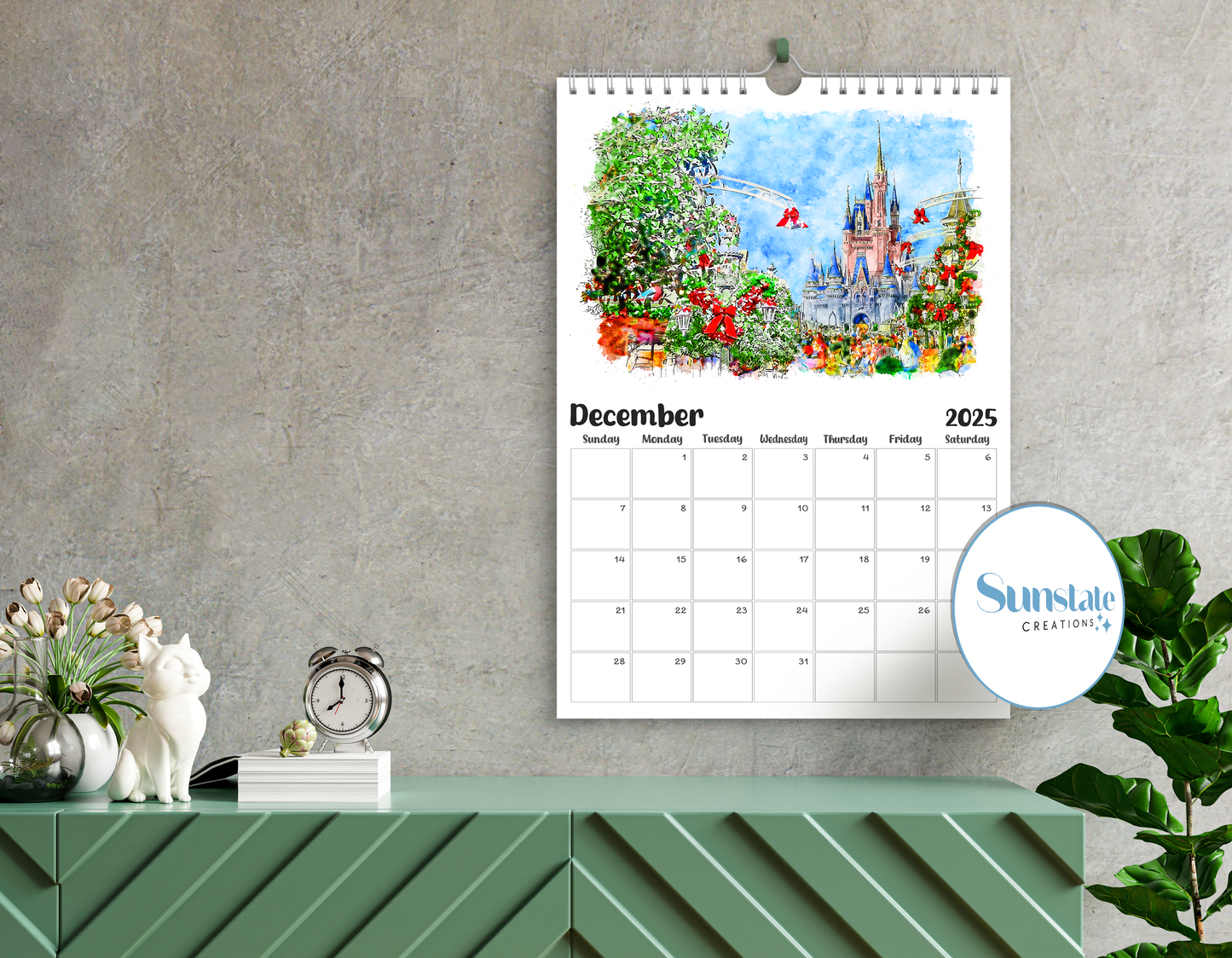 Walt Disney World Calendar 2025, Disney Calendars, Watercolour Artwork