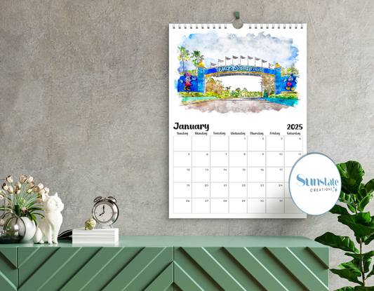 Walt Disney World Calendar 2025, Disney Calendars, Watercolour Artwork