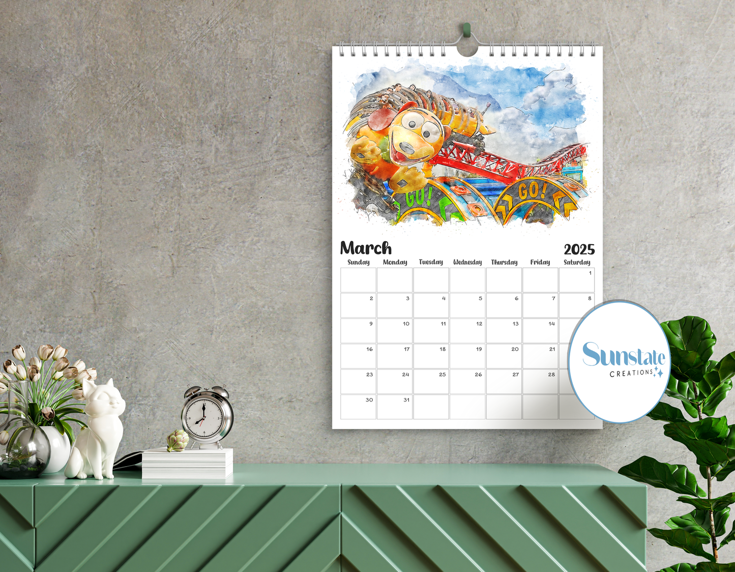 Walt Disney World Calendar 2025, Disney Calendars, Watercolour Artwork