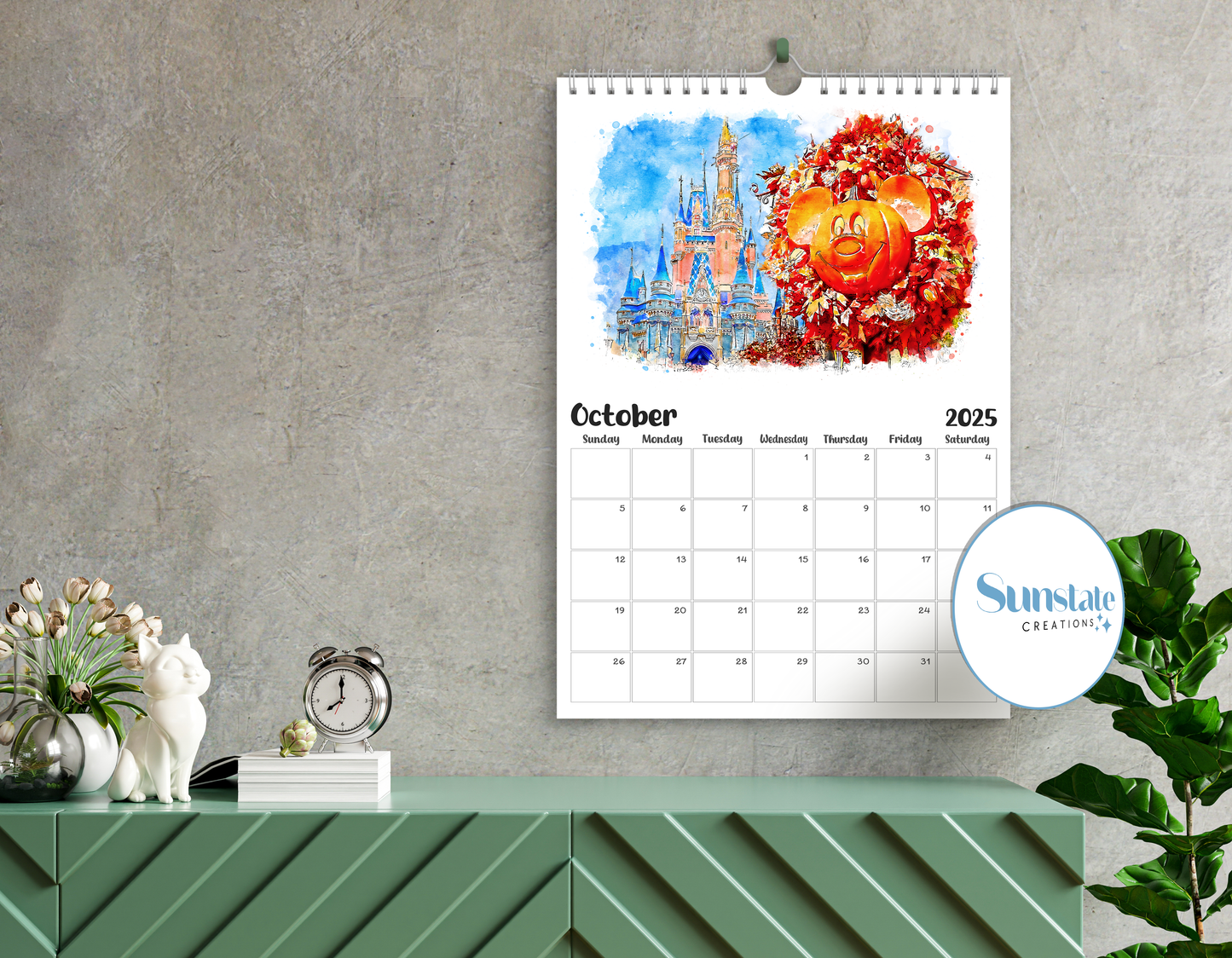 Walt Disney World Calendar 2025, Disney Calendars, Watercolour Artwork