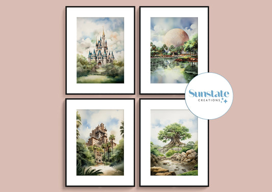 Disney Prints, Surreal, Watercolour Style Walt Disney World Prints