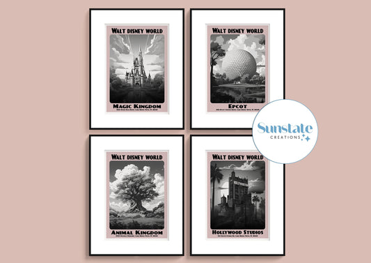 Disney Travel Posters, Neutral Walt Disney World Prints, Disney Parks