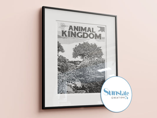 Animal Kingdom, Retro Disney Print, Black & White, Walt Disney World Prints