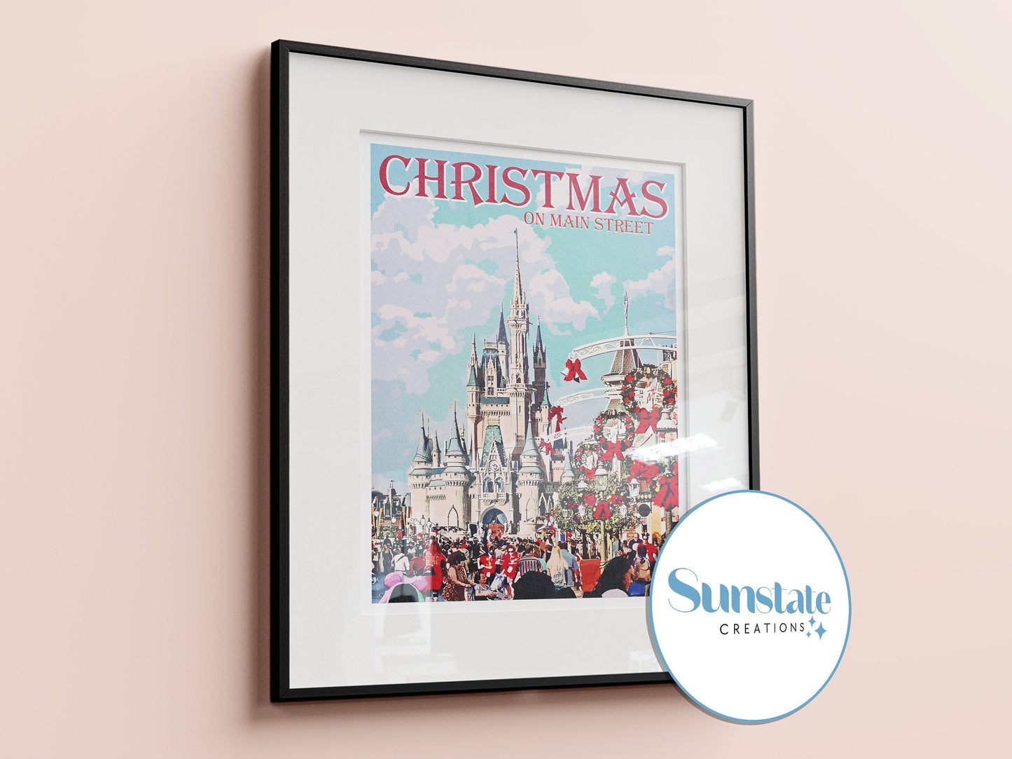 Christmas on Main Street, Retro Disney Poster, Walt Disney World Prints