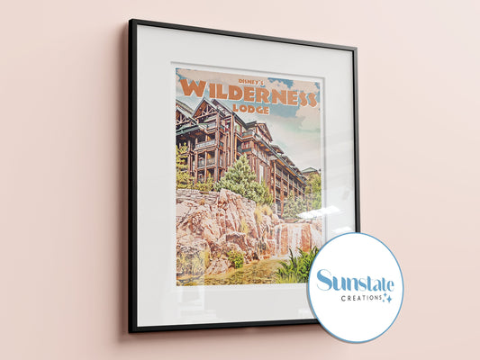 Wilderness Lodge Resort, Retro Disney Poster, Disney Prints, Retro Walt Disney World Prints Available in A1, A2, A3, A4, A5