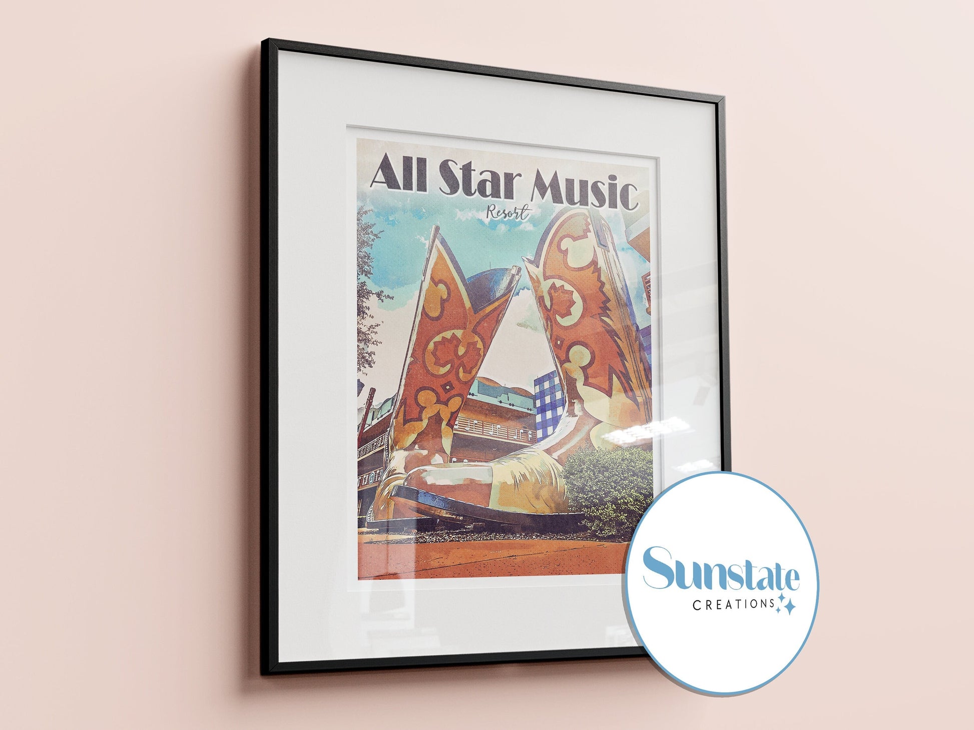 All Star Music Resort, Retro Disney Print, Walt Disney World Prints, Disney Posters