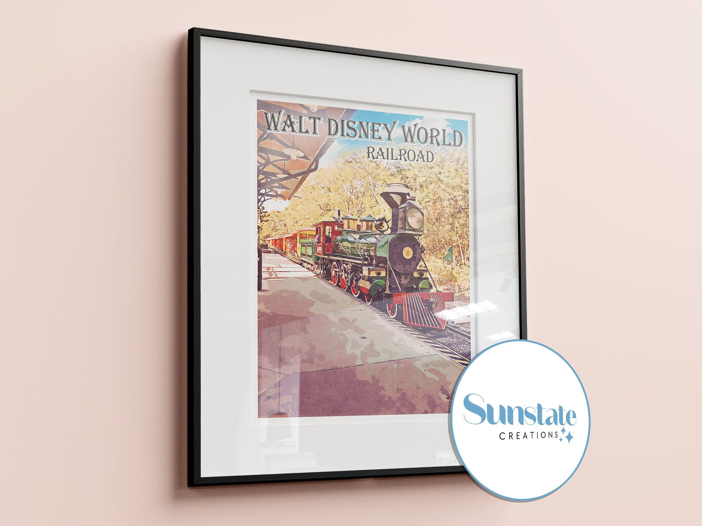 Walt Disney World Railroad, Retro Disney Poster, Retro Disney Print, Disney Steam Train, Walt Disney World Prints A1, A2, A3, A4, A5