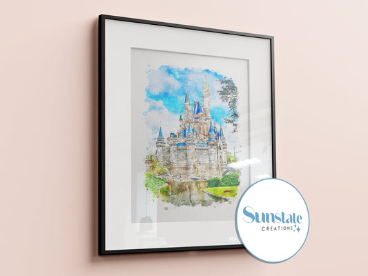 Cinderella Castle Watercolour Print, Disney World Print, Magic Kingdom