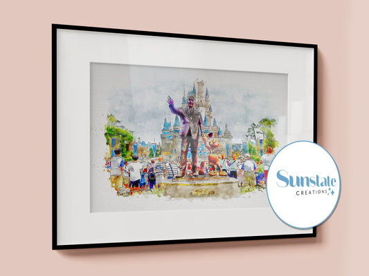 Walt And Mickey Watercolour, Disney Print, Disney Poster, Partners Statue, Walt Disney World Prints, Disney Park Posters, Disney Wall Art