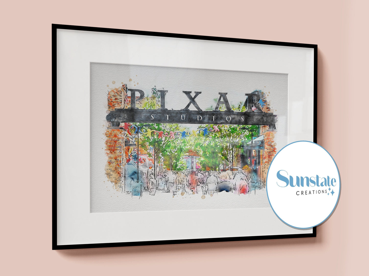 Pixar Place Watercolour Sketch Print, Hollywood Studios, Walt Disney World Prints