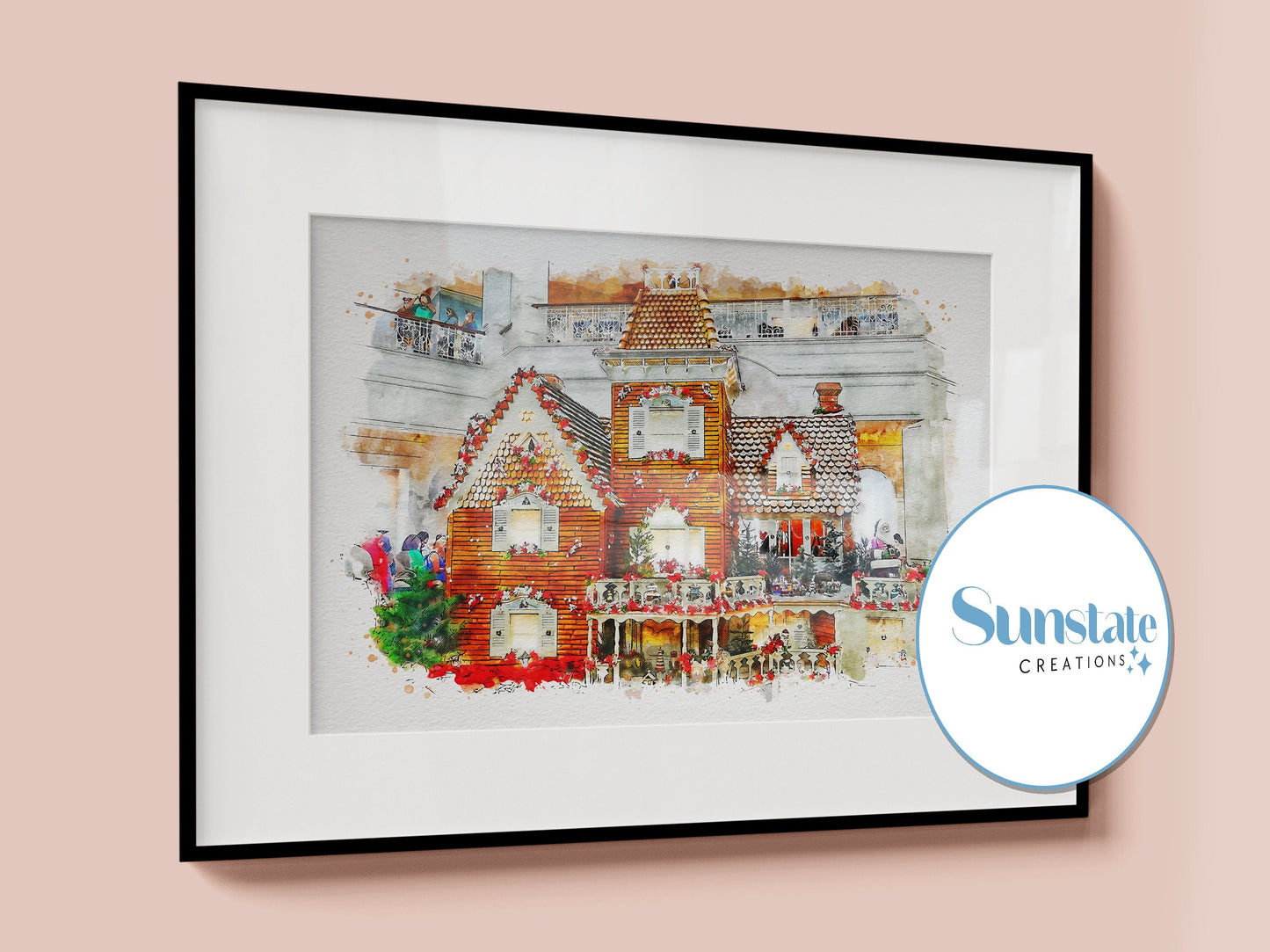 Gingerbread House, Christmas Watercolour Print, Grand Floridian Resort, Walt Disney World Prints