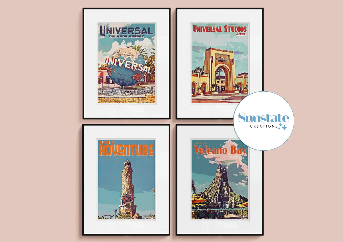 Universal Orlando Retro Prints, Set of Universal Park Retro 