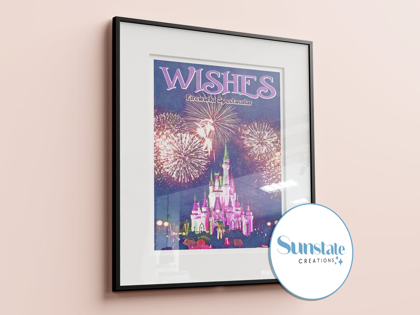 Walt Disney World Retro Prints, Disney Fireworks Prints, Set of Four