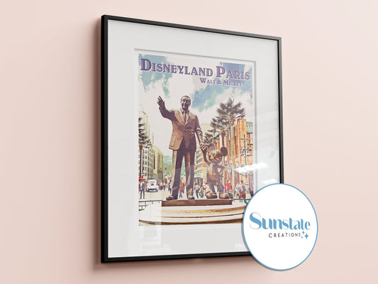 Walt and Mickey, Retro Disney Print, Retro Disney Posters, Walt Disney Studios, Disneyland Paris Prints, A1, A2, A3, A4, A5