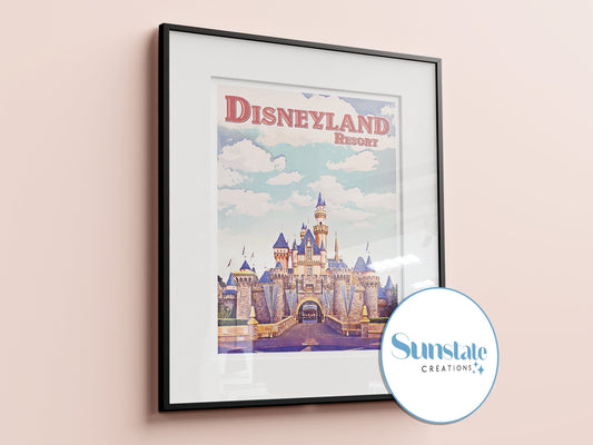 Disneyland Resort Poster, Retro Disneyland Print, Disney Posters, Disney Prints, Sleeping Beauty Castle, Disney Wall Art, Disney Gift