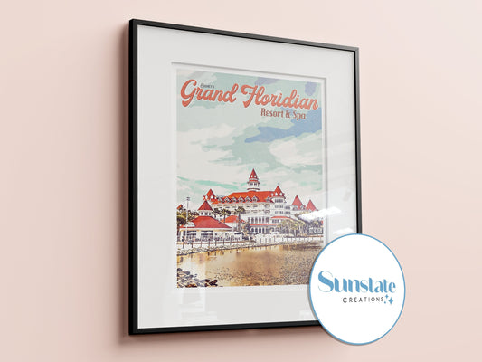 Grand Floridian Resort, Retro Disney Poster, Disney Prints, Walt Disney World Resort Prints, Vintage Disney Posters, Disney Wall Art